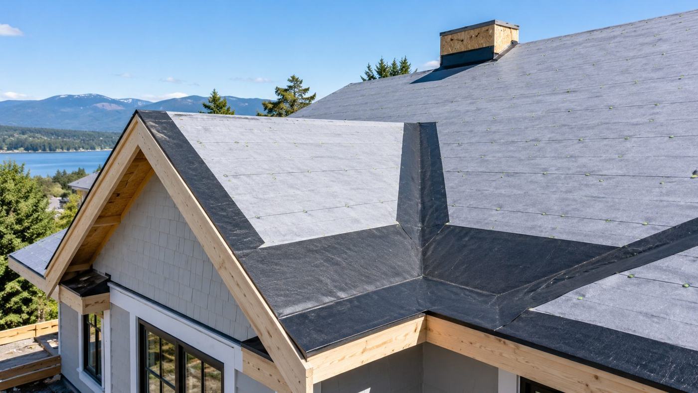 Finished architectural shingle roof with clean valleys and ridge lines