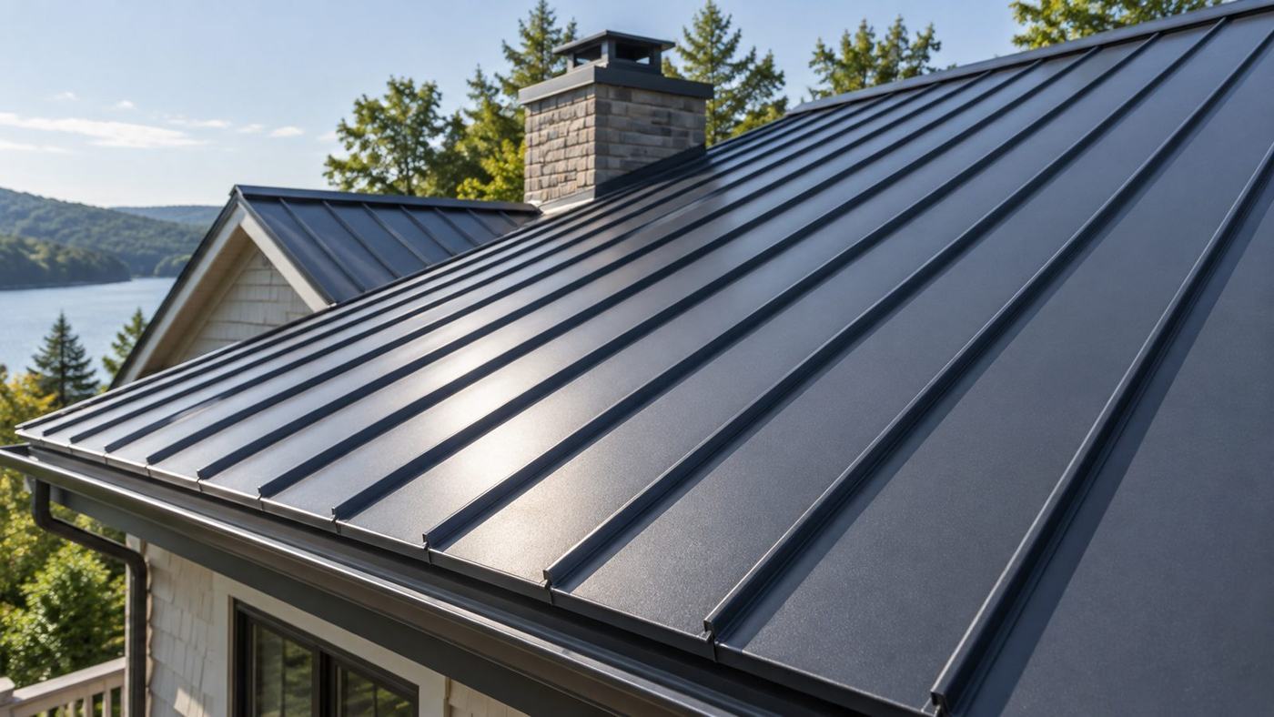 Standing seam metal roof panels with raised vertical seams